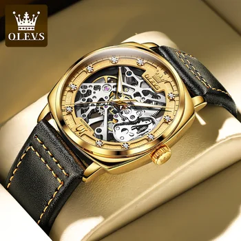 OLEVS 6651 Оригинальные автоматические механические часы для Мужчин, Светящиеся Водонепроницаемые наручные часы со скелетом в стиле стимпанк с бриллиантами