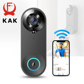 KAK Беспроводная WiFi Камера Видеодомофона, Умный Дверной глазок, 1080P HD PIR, Обнаружение движения, Ночное видение, Визуальный Домофон