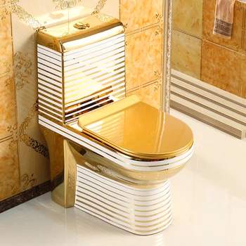 Перекачивание бытовых молчит золотой унитаз, цельный туалет супер джакузи керамическая Европейский туалет