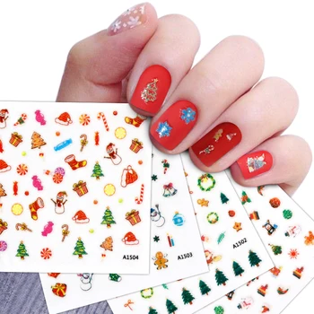 24шт 3D Рождественский Дизайн Наклейки Для ногтей Снеговик/Лось/Санта Клаус 7*7 см Наклейки для Дизайна ногтей Рождественские Аксессуары Наклейка Для Ногтей Слайдеры