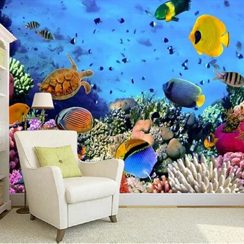 Фотообои 3D Стерео Подводный мир Тропические рыбы Настенная роспись Гостиная Диван Фон Настенная живопись Papel De Parede Sala