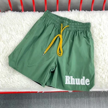 Зеленые Сетчатые бриджи Rhude, Шорты Для Мужчин И Женщин, Пляжные шорты RHUDE С вышивкой на шнурке