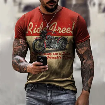 Винтажная футболка с мотоциклетным принтом для мужчин, топы с короткими рукавами в стиле хэви-метал в байкерском стиле, летняя повседневная толстовка с круглым вырезом, мужской свободный Трикотаж