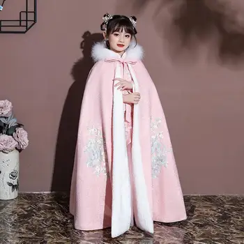 Зимний детский Старинный Ханфу, Новый китайский костюм Тан для девочек, Детские костюмы для выступлений, Одежда с хлопковой подкладкой с вышивкой