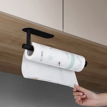 Клейкий держатель для бумажных полотенец под шкафом, Настенное крепление для кухонных бумажных полотенец, черный Держатель для рулона бумажных полотенец, приклеивается к стене