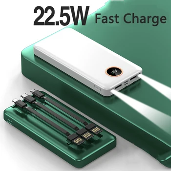 22,5 Вт Быстрая Зарядка Power Bank 20000 мАч Встроенный Кабель Портативное Зарядное Устройство Внешний Аккумулятор для iPhone 14 Xiaomi Samsung Powerbank
