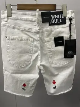 2023 Весна/Лето, Новые джинсовые шорты D2, Белые Модные облегающие Микроэластичные точечные украшения на молнии