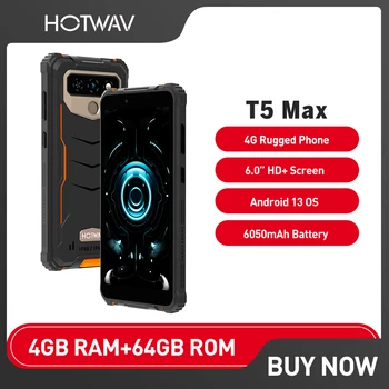 HOTWAV T5 Max Прочный телефон Смартфоны с экраном 6,0 дюймов 64 ГБ 6050 мАч Массивная батарея Android 13 OS MTK6761