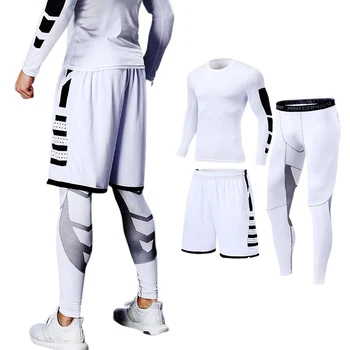 Мужской Спортивный костюм для бега, комплект спортивной одежды для фитнеса, Компрессионные леггинсы, Спортивная одежда для спортзала, обтягивающие спортивные штаны, защита от сыпи, лайкра