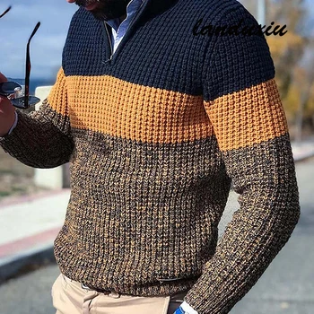 Мужской осенне-зимний пуловер, джемпер с длинным рукавом и V-образным вырезом, вязаный свитер в цвет блока landuxiu