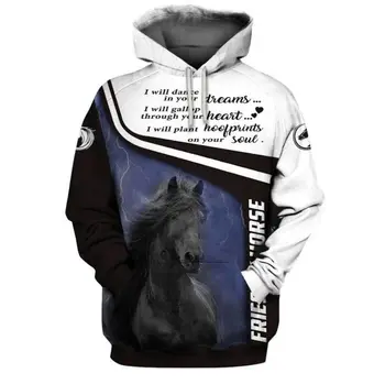 Gypsy Horse 3D Полная печать Для Мужчин, Фризская лошадь, Унисекс, Весна/Осень, Арабская лошадь, Повседневный Пуловер, Свободная уличная одежда с капюшоном