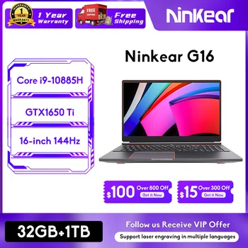 Игровой ноутбук Ninkear G16 16-Дюймовый Intel Core I9-10885H Nvidia GTX1650Ti Ноутбук 144 Гц 32 ГБ + 1 ТБ SSD Windows 11 Игровой ноутбук