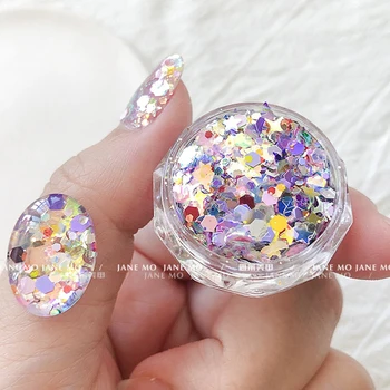 Разноцветные звездочки для ногтей в стиле пайеток (вышивка по дереву), Милые корейские блестки для ногтей, нерегулярные лазерные шестиугольные блестки