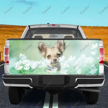 Наклейки на грузовик с цветами и собакой, наклейка на заднюю дверь грузовика, наклейка на бампер, графика для автомобилей, грузовиков, внедорожников