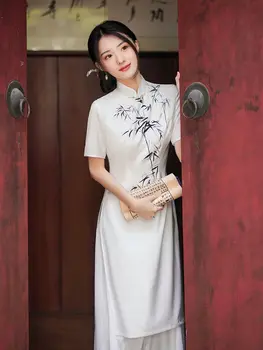 Лето 2023 Длинный Ежедневный Aodai Cheongsam Улучшенное Современное Традиционное платье Вьетнама, Тонкое Элегантное Модное Ципао Для женщин