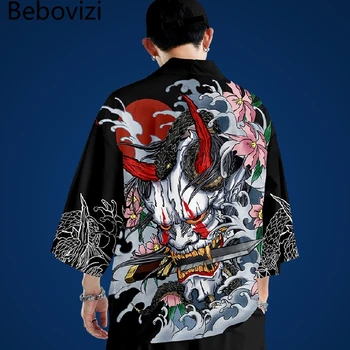 Демоническое Кимоно Косплей Самурай Хаори Оби Женщины Мужчины Кардиган Пляжный Костюм Юката Японская Уличная Одежда Традиционная Куртка Одежда