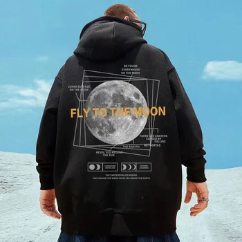 Толстовки с графическим принтом Fly To The Moon Для Мужчин, Свободные Модные повседневные толстовки в стиле хип-хоп, Осенний Уличный Пуловер Y2K Hoodie