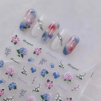 Наклейки для ногтей с цветами, 3D Рельефные наклейки для ногтей, Украшения для ногтей, Разноцветные Розы, Самоклеящиеся Аксессуары для маникюра своими руками, 1 шт.