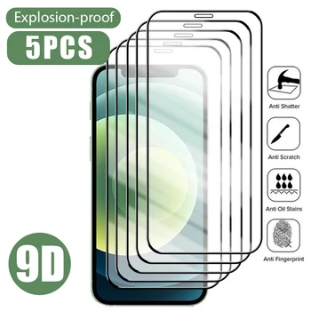 5ШТ Полное Покрытие из Закаленного Стекла для iPhone 14 13 Pro Max 12 11 Mini XS Защитная пленка для экрана на iPhone X XR 7 8 Plus SE 20206S Glass