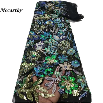 Маккарти, новейшая африканская кружевная ткань с зелеными блестками 2023 года, Высококачественная нигерийская ткань для женщин, вечерняя вышивка, французская кружевная ткань