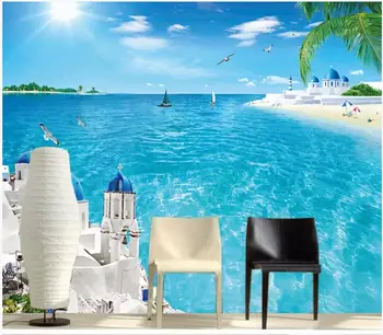 WDBH Пользовательские фото 3D обои Любовь морской пейзаж море кокосовая пальма пляж живопись домашний декор гостиная обои для стен 3d