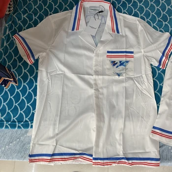 Прямая поставка, Гавайская рубашка Casablanca, Топы с короткими рукавами и принтом лебедя, Свободная Повседневная спортивная рубашка с карманами для мужчин и женщин