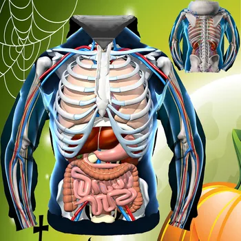 Мужская Мода Хэллоуин Толстовка Ужас Анатомия Человека 3D Печатная Толстовка Хип-Хоп Забавные Косплей Толстовки