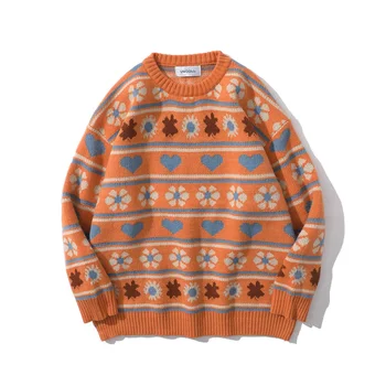 Осенне-зимние мужские свитера в стиле харадзюку, Вязаные Пуловеры с винтажными узорами, Повседневные Джемперы, трикотаж, одежда унисекс