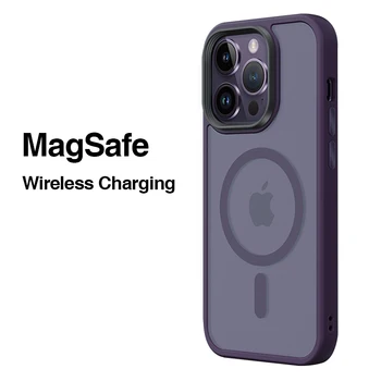 Роскошный магнитный чехол для беспроводной зарядки Magsafe Чехол для телефона iPhone 14 13 12 11 Pro Max Plus, Полупрозрачный матовый Противоударный чехол