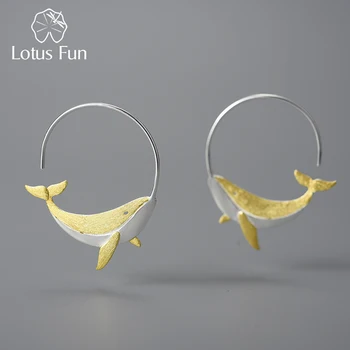 Lotus Fun 18-каратное золото, индивидуальные Круглые серьги-кольца с Китом, настоящее серебро 925 пробы, оригинальные ювелирные украшения в виде животных