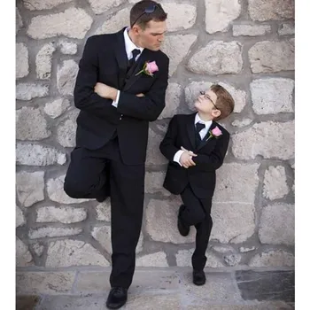 Классические Костюмы для мальчиков на свадьбу, Черный торжественный костюм для мальчиков, Костюмы для мальчиков, Детский блейзер, одежда 2021 года (куртка + брюки + жилет)
