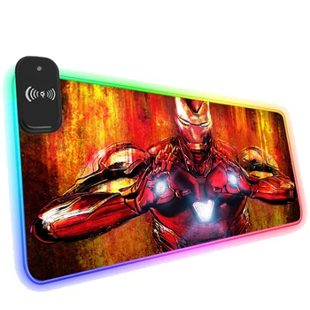 Коврик для клавиатуры, игровой коврик для мыши Marvel Iron Man, RGB Коврик для мыши с беспроводной зарядкой для телефона, классный с подсветкой HD Picture XXL Speed Mats