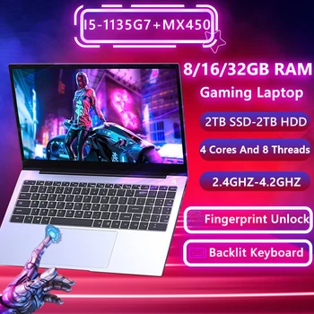 Игровой ноутбук Intel Core I5-1135G7-MX550 15,6 Дюймов 32 ГБ DDR4 1 ТБ SSD Ноутбуки Windows 10 Ультрабук Разблокировка Компьютера по отпечаткам пальцев
