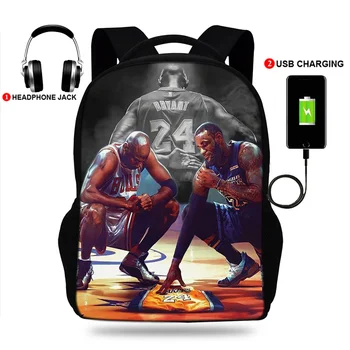 Школьная сумка, Баскетбольный школьный рюкзак с принтом суперзвезды для мальчиков и девочек-подростков, USB-зарядка, Мужской рюкзак, детский рюкзак для ноутбука