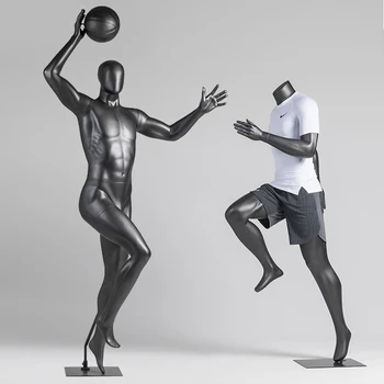 Черно-серый мускулистый мужской баскетбольный манекен в полный рост для спортивной одежды, реквизит для демонстрации одежды, манекен-модель
