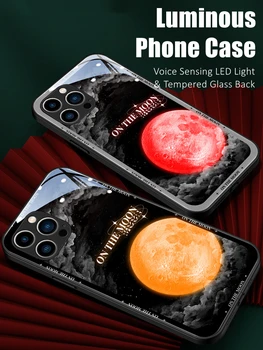 Луна Красочный Светодиодный Светящийся Чехол Для Телефона из Закаленного Стекла для Huawei P40 P50 P60 Mate 60 40 50 Nova 9 10 Pro Plus