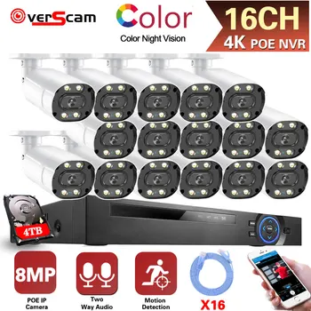 16CH 4K NVR Комплект Цветной Купольной камеры Ночного Видения POE System Set Indoor Home CCTV IP Камера Видеонаблюдения Система Безопасности 8MP