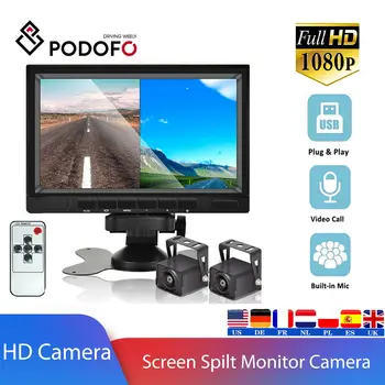 Podofo 1080P HD Видеорегистратор с Разделенным экраном, Водонепроницаемый Автомобильный Вид сзади, Резервная камера заднего вида с ночным видением Для прицепа грузовика