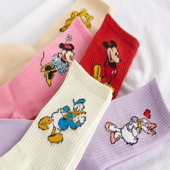 Пара женских носков Disney с Рисунком Микки Модные Спортивные Носки Из Хлопка с Рисунком Дональда Дака и Забавными Носками Для Взрослых, Подарки для девочек