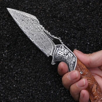 Ночной сталкер, нож для самообороны на открытом воздухе, твердое и острое лезвие из дамасской стали, нож для выживания в дикой природе