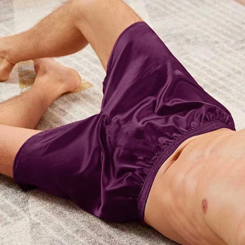 Мужская Домашняя шелковая атласная пижама, Шорты, Пижамные штаны для сна, Повседневные трендовые Свободные быстросохнущие Шорты Ice Silk