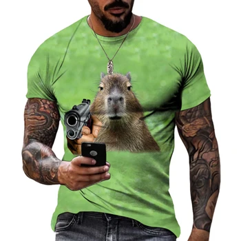 Летняя модная забавная футболка с изображением капибары, футболки, мужская одежда, трендовые футболки в стиле хип-хоп, уличная одежда, повседневные топы с 3D принтом животных