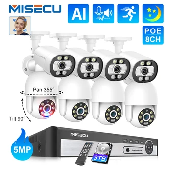 MISECU Система видеонаблюдения 8CH 5MP POE NVR Двухстороннее Аудио AI Обнаружение человека Цветной Комплект Видеонаблюдения Ночного Видения CCTV Set