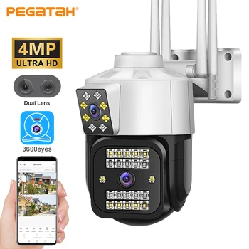 4-мегапиксельная IP-камера WiFi PTZ-камера видеонаблюдения с двумя объективами Ночного видения с автоматическим отслеживанием Наружных камер видеонаблюдения