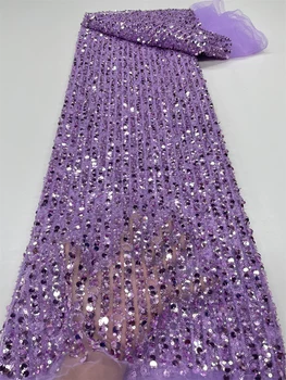 Африканская Кружевная ткань с блестками 2023 Фиолетового Цвета, Высококачественная Кружевная ткань Ручной работы из бисера, Нигерийский французский Тюль, Кружевной Материал, Свадебное платье QF0850
