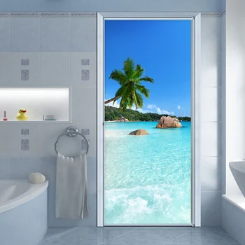 Самоклеящаяся водонепроницаемая наклейка На дверь, 3D Настенная роспись с морским пейзажем, Обои для гостиной, ванной комнаты, виниловый дверной плакат, современные наклейки на стены