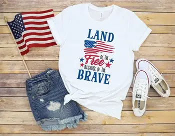 Рубашка Land Of The Free Because Of The Brave, Рубашка 4 июля, Рубашка В честь Дня Независимости, Четвертого июля, Рубашка с Американским Флагом из 100% Хлопка