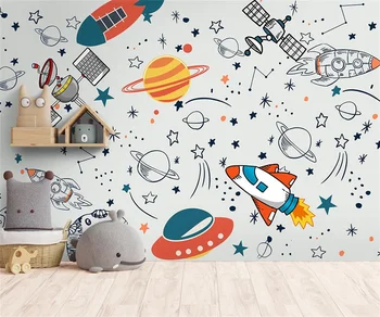 Индивидуальные мультяшные обои, ракета, планета, спутник, 3D стерео фон детской комнаты, украшение стен, 3D обои