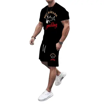 Мужская спортивная одежда с 3D принтом и круглым вырезом, футболка с короткими рукавами, Спортивная одежда, брюки для бега, повседневный модный тренд, дизайнерский комплект