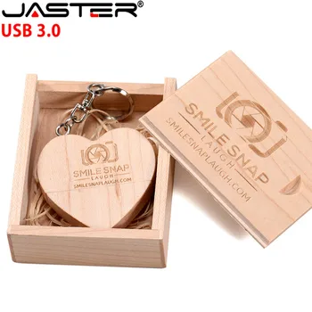 JASTER 64 ГБ деревянная форма сердца usb3.0 + упаковочная коробка USB флэш-накопитель 4 ГБ 16 ГБ 32 ГБ фотография подарок настраиваемый логотип